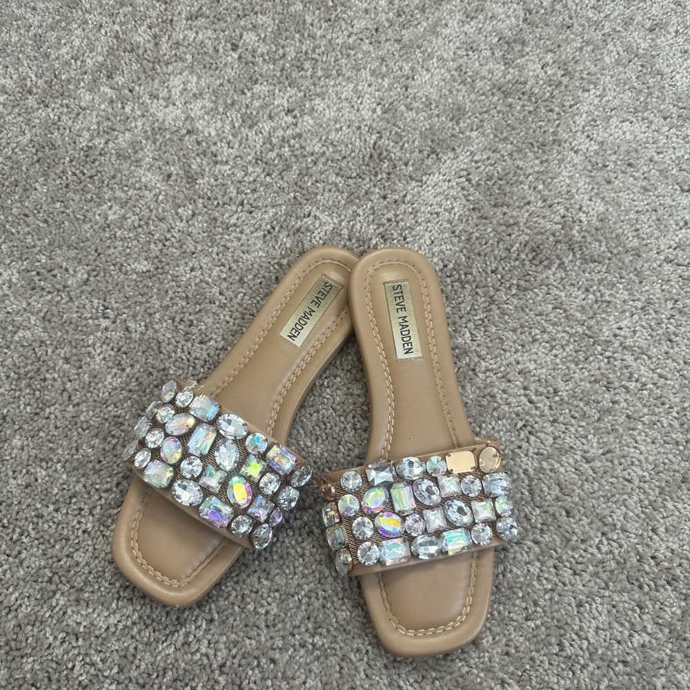 Steve Madden Crystal Embellished Sandals in Tan
